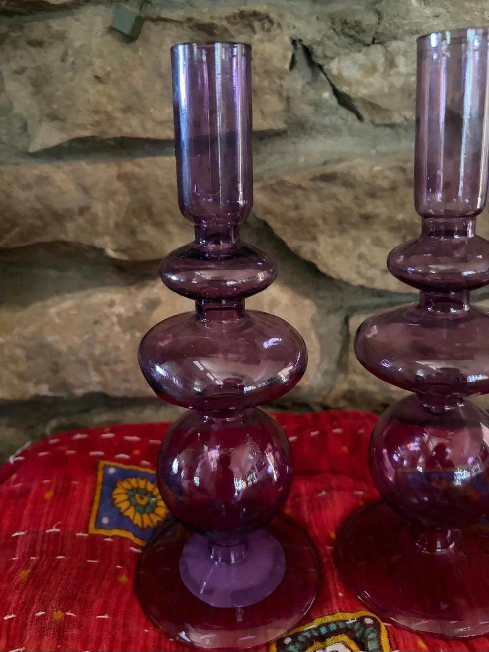 NWT Purple Bubble Glass Taper Candle Candlestick Pair 2 PC 9”